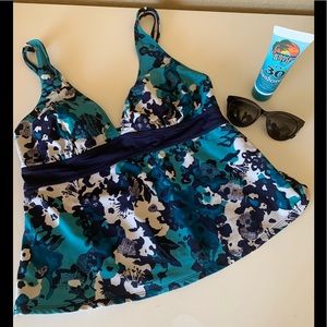 Merona Turquoise and Blue Floral Tankini